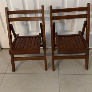 2 Rustic Cottage Mid Century LoBeco  Romania Slatted Childs Chair Folding Wooden
